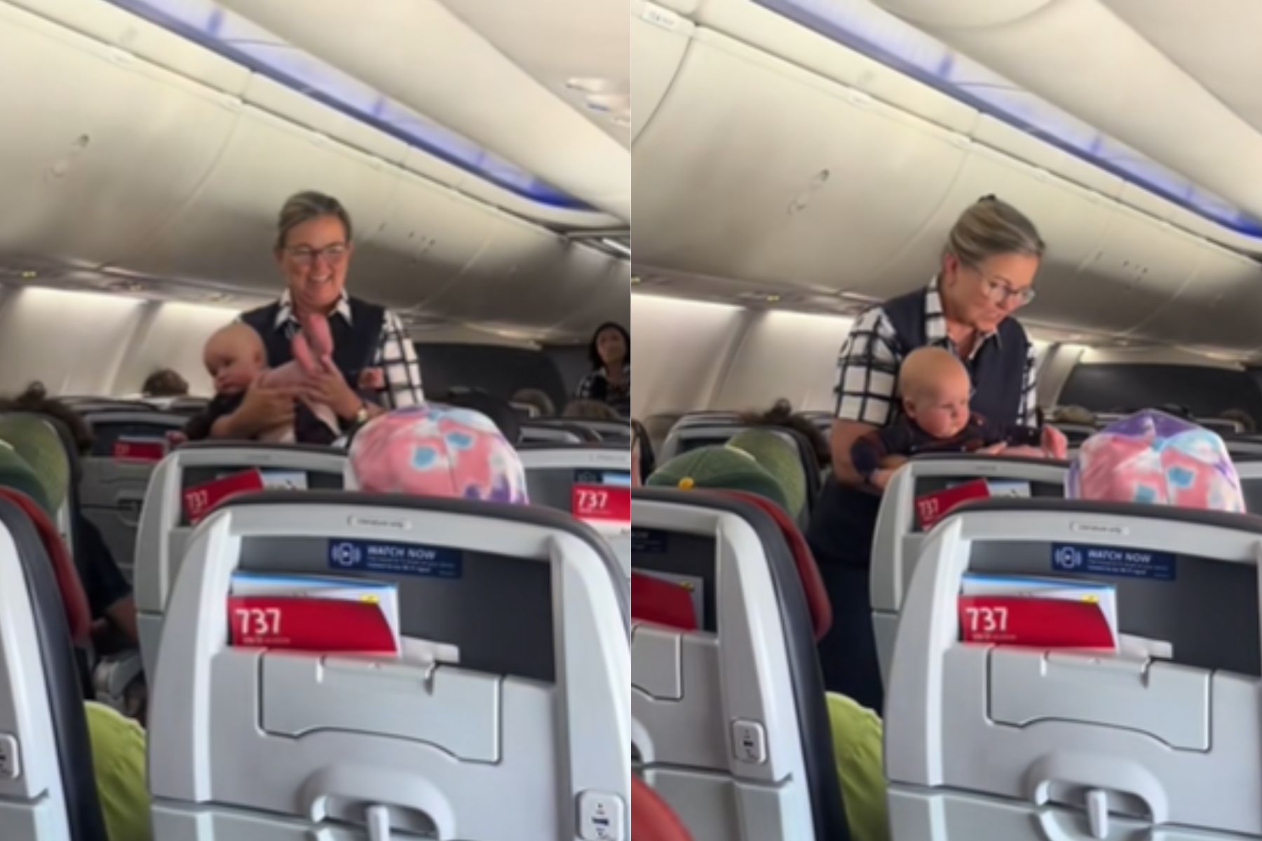 Stevardesa je potnici na letalu priskočila na pomoč