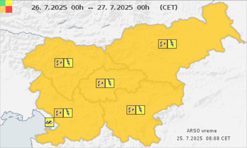 Oranžno opozorilo zaradi dežja