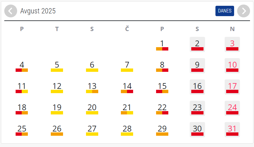 Prometni koledar za mesev avgust