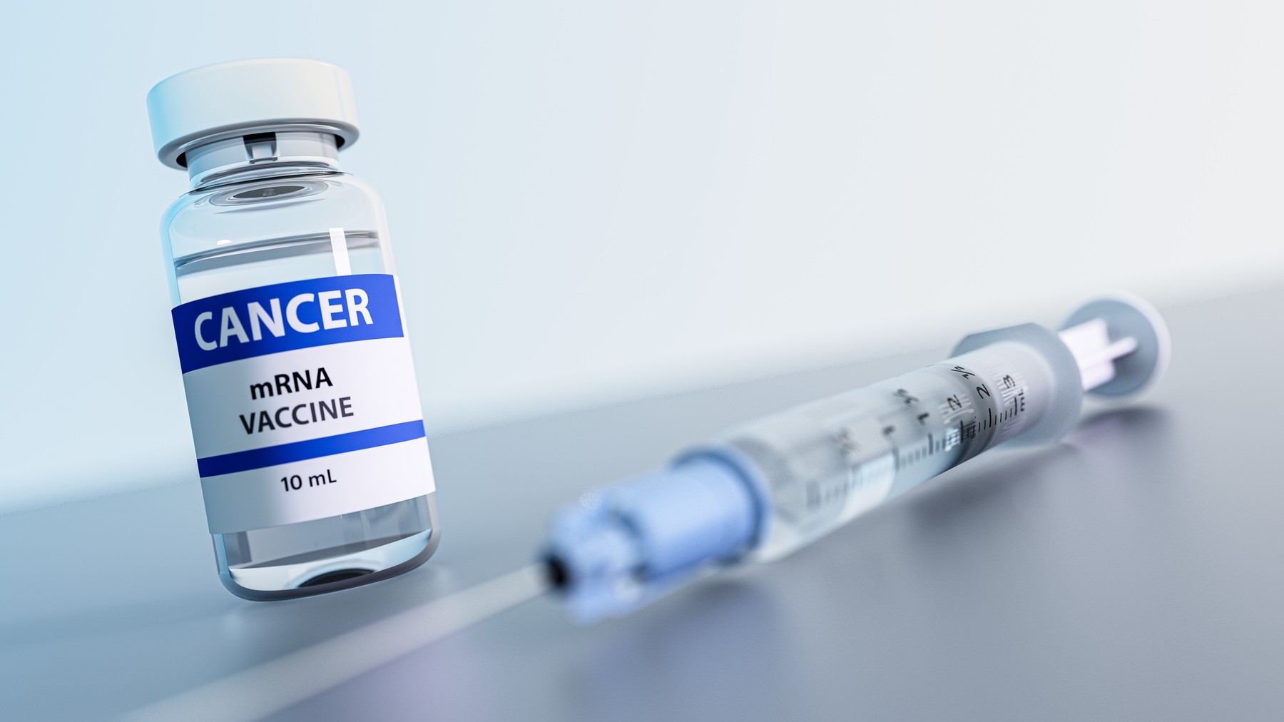 Conceptual illustration of an mRNA (messenger ribonucleic acid) cancer vaccine, illustrating how mRNA technology could be applied in immunotherapy to combat cancer.,Image: 896676044, License: Royalty-free, Restrictions: , Model Release: no
