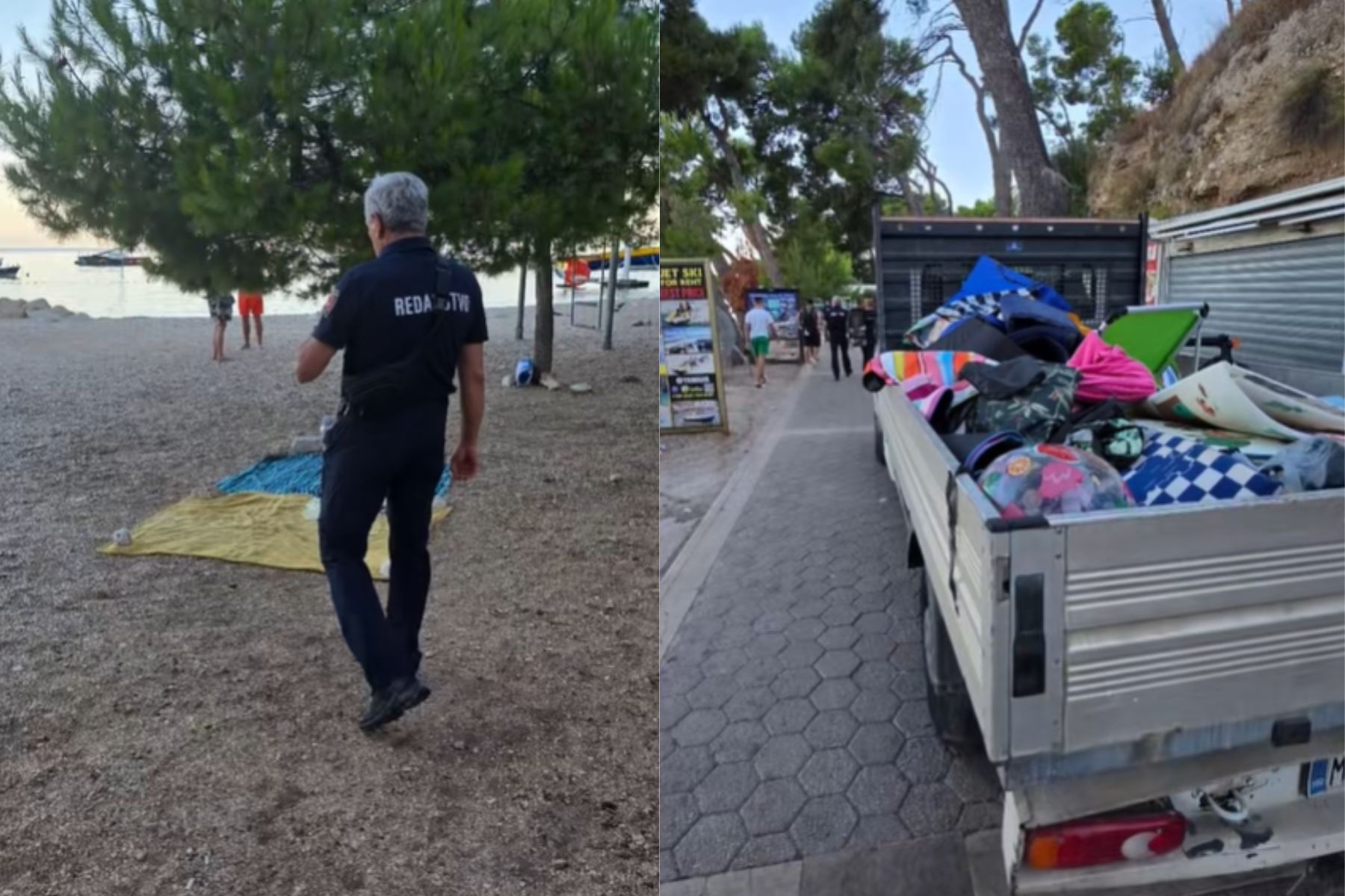 Komunalna služba v Makarski odstranjuje brisače, blazine in ležalnike na plaži