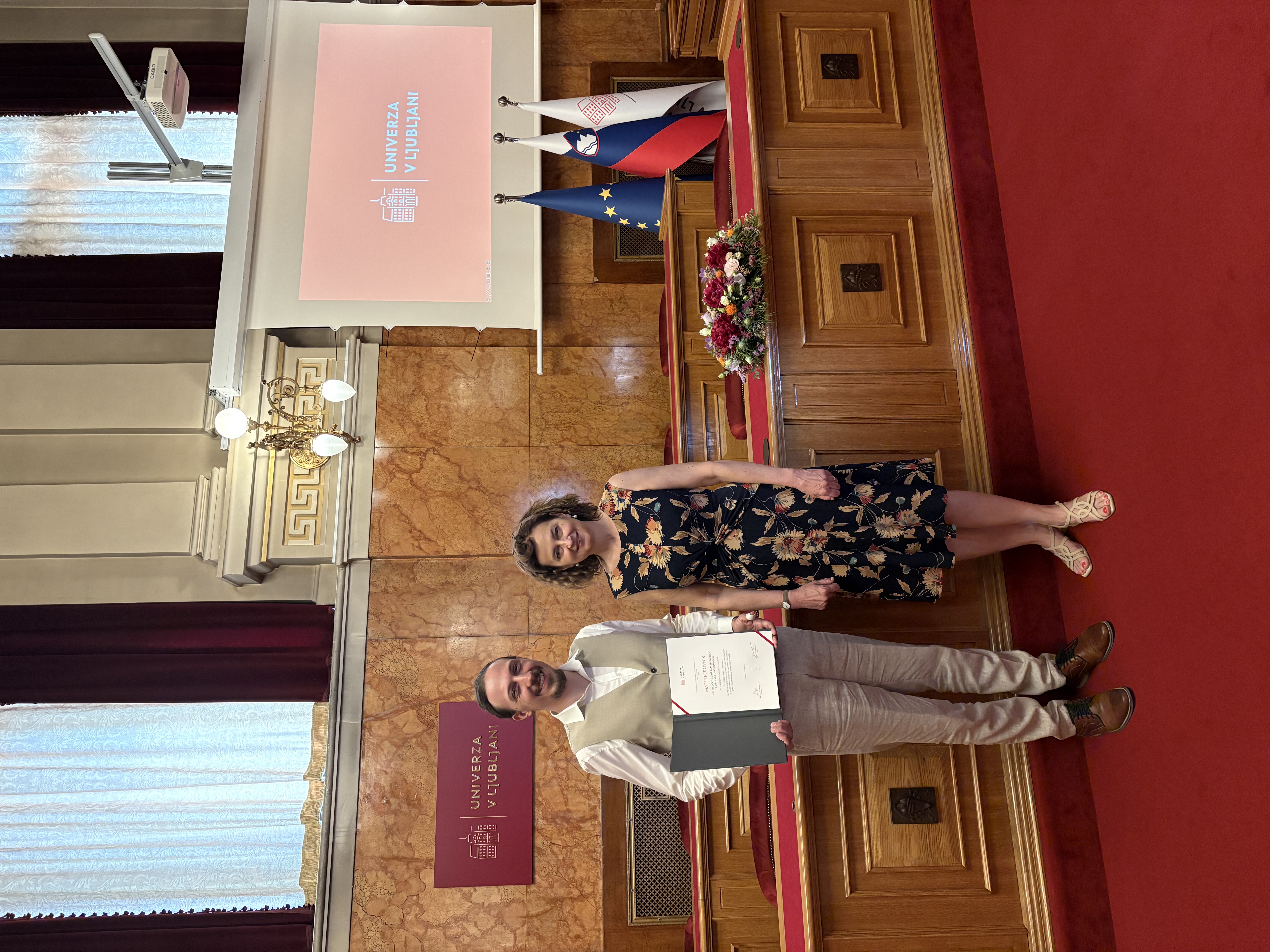 Matej Perovnik na podelitvi nagrade dr. Ane Mayer Kansky z mentorico prof. dr. Majo Trošt