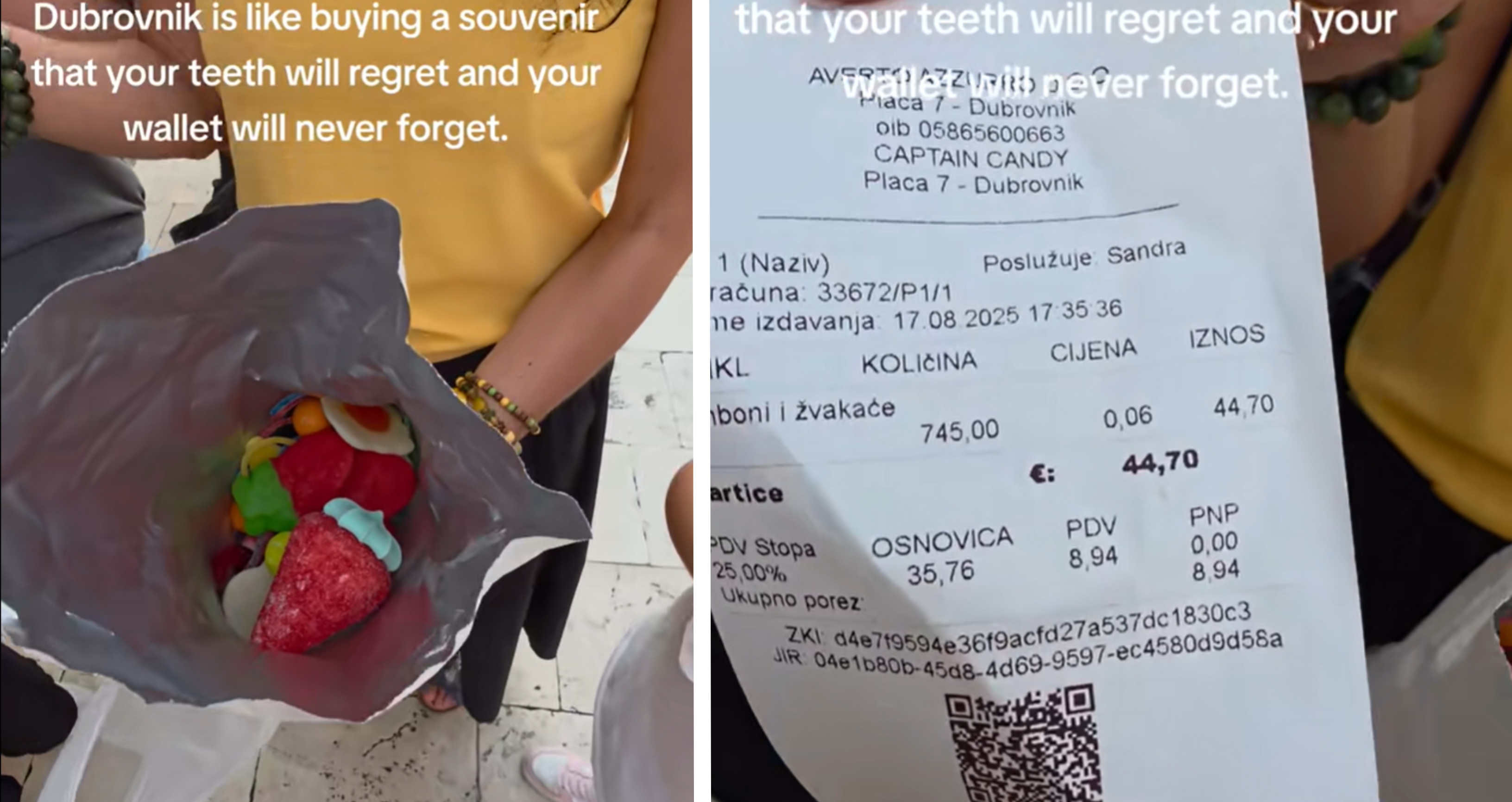 Turistka v Dubrovniku za sladkarije plačala skoraj 45 evrov