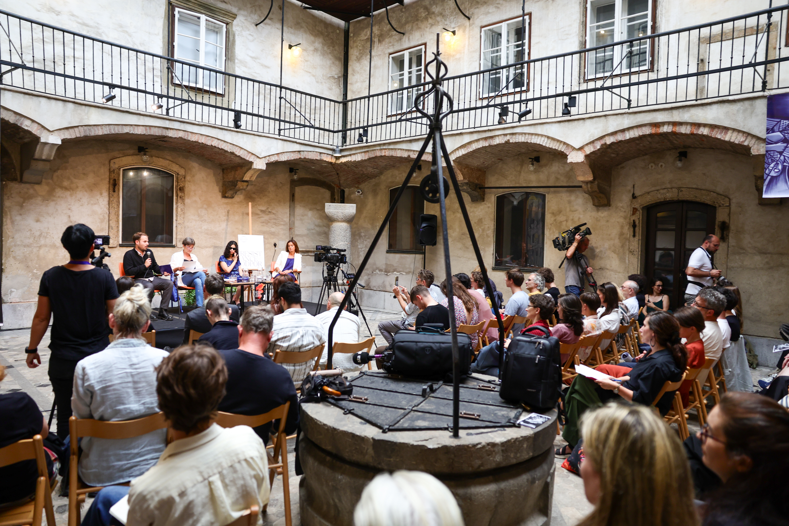 Slovenija,Ljubljana, 21.08.2025, 21.avgust 2025 Festival Grounded Odpor proti nekaznovanosti za genocid,družba,politika,Tanja Fajon, Vlasta Jaluvič,Faris Kočan,Boduar HassanFoto:Borut Živulović/F.a.Bobo