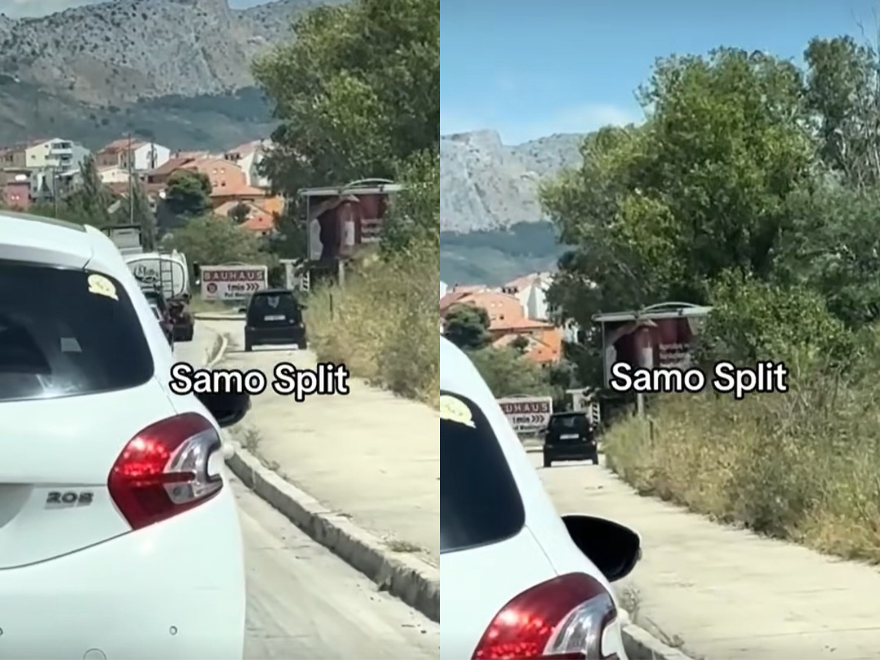 Voznik prehitel kolono po pločniku