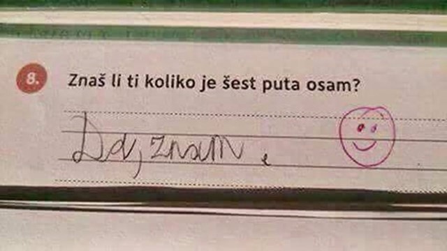 Odgovor učenca na testu