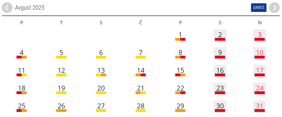 Prometni koledar za mesec avgust
