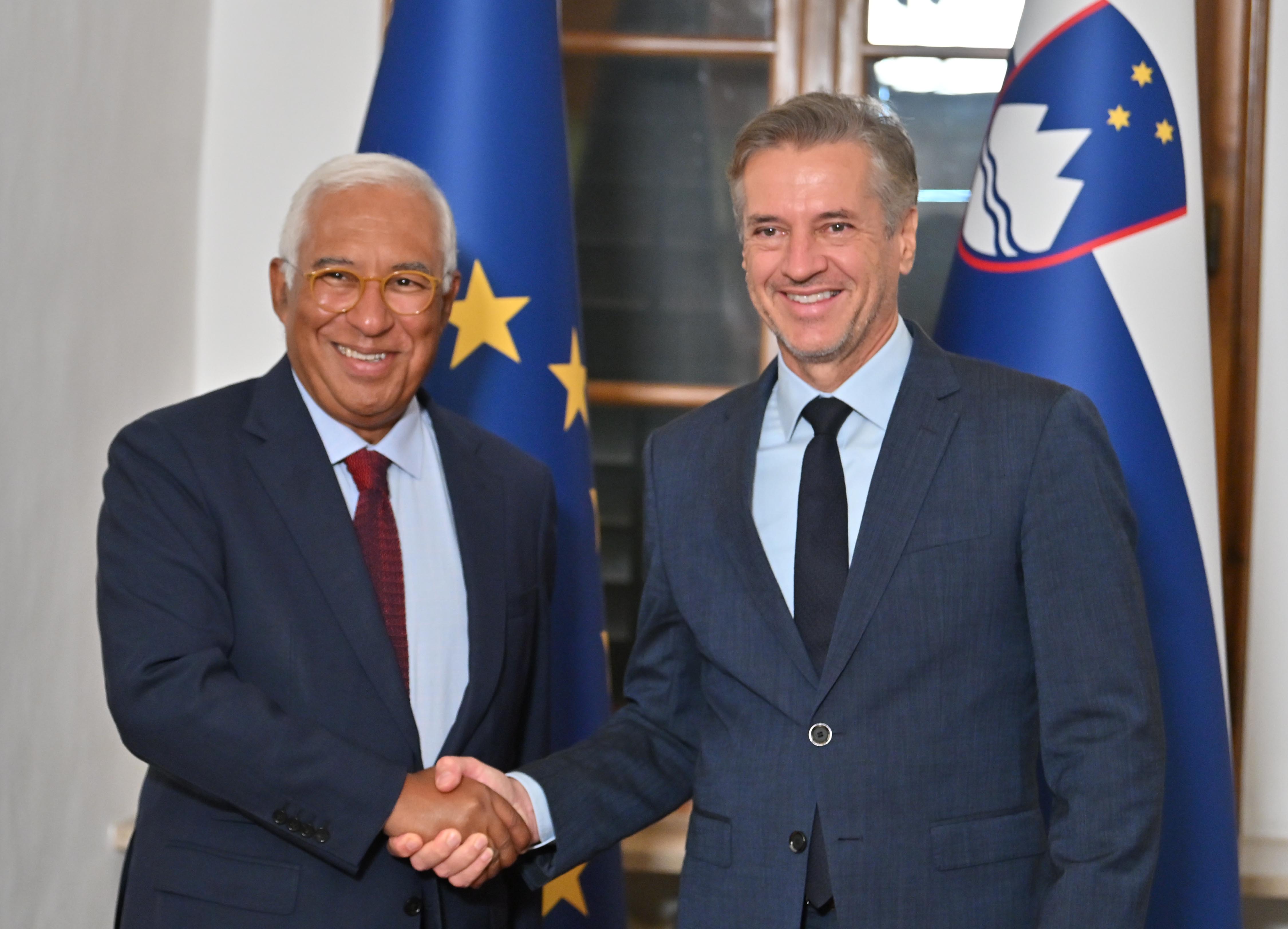 Predsednik Evropskega sveta Antonio Costa in slovenski premier Robert Golob