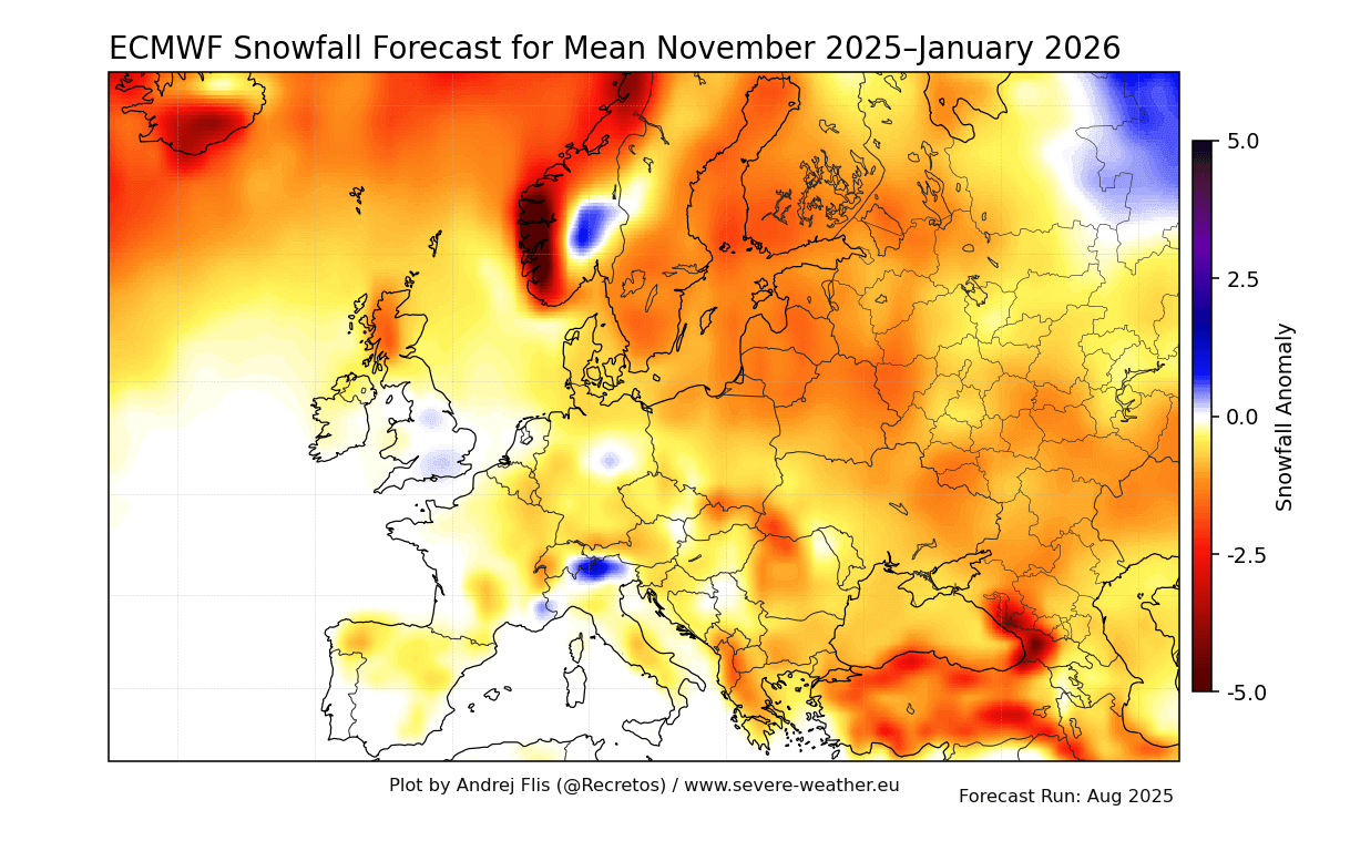 Napovedi ECMWF za sneg, zima 2025/26
