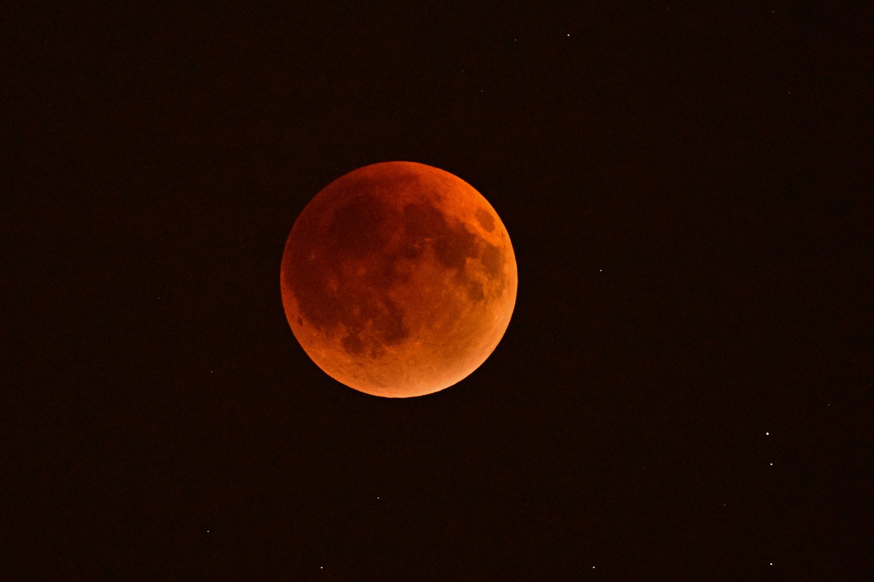 VAN, TURKIYE - SEPTEMBER 07: A red full moon, also known as a blood moon, is seen during a lunar eclipse in Van, Turkiye, on September 07, 2025. Ali Ihsan Ozturk / Anadolu,Image: 1035075223, License: Rights-managed, Restrictions: , Model Release: no