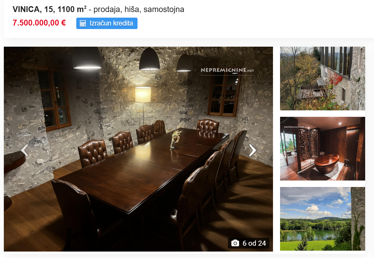 Oglas za grajski dvorec Grad Vinica