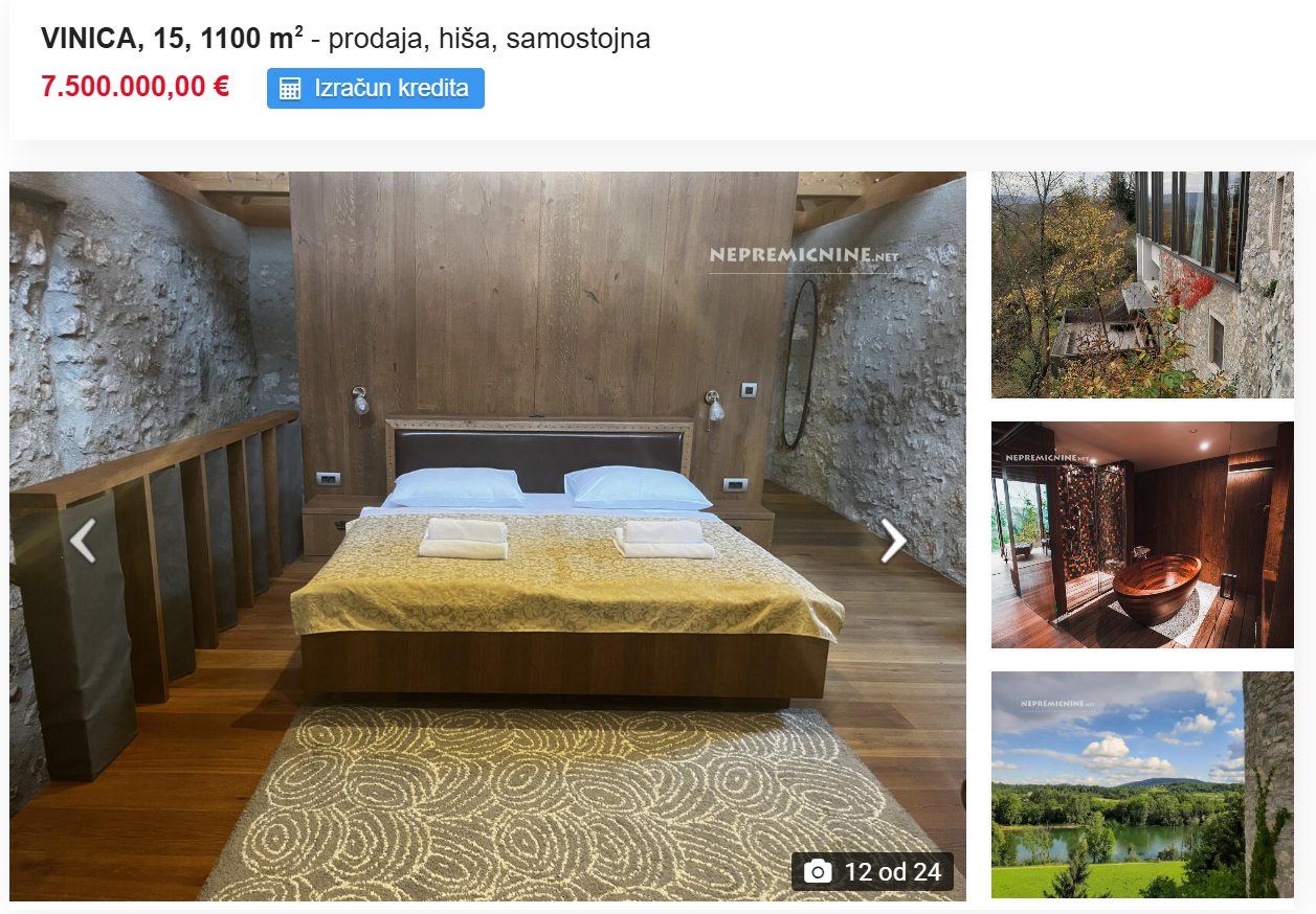 Oglas za grajski dvorec Grad Vinica