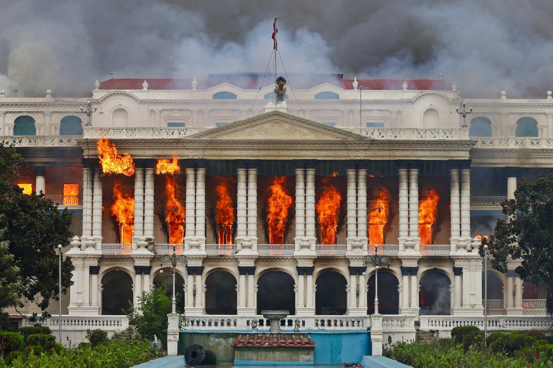 Fire rages through the Singha Durbar, administrative building for the Nepal government