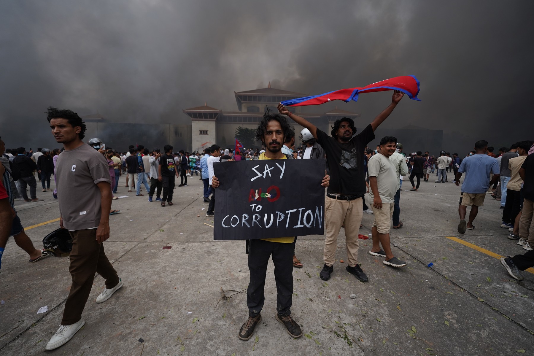 Federal Parliament building after vandalizing and setting it on fire in Nepal on 9 Septem