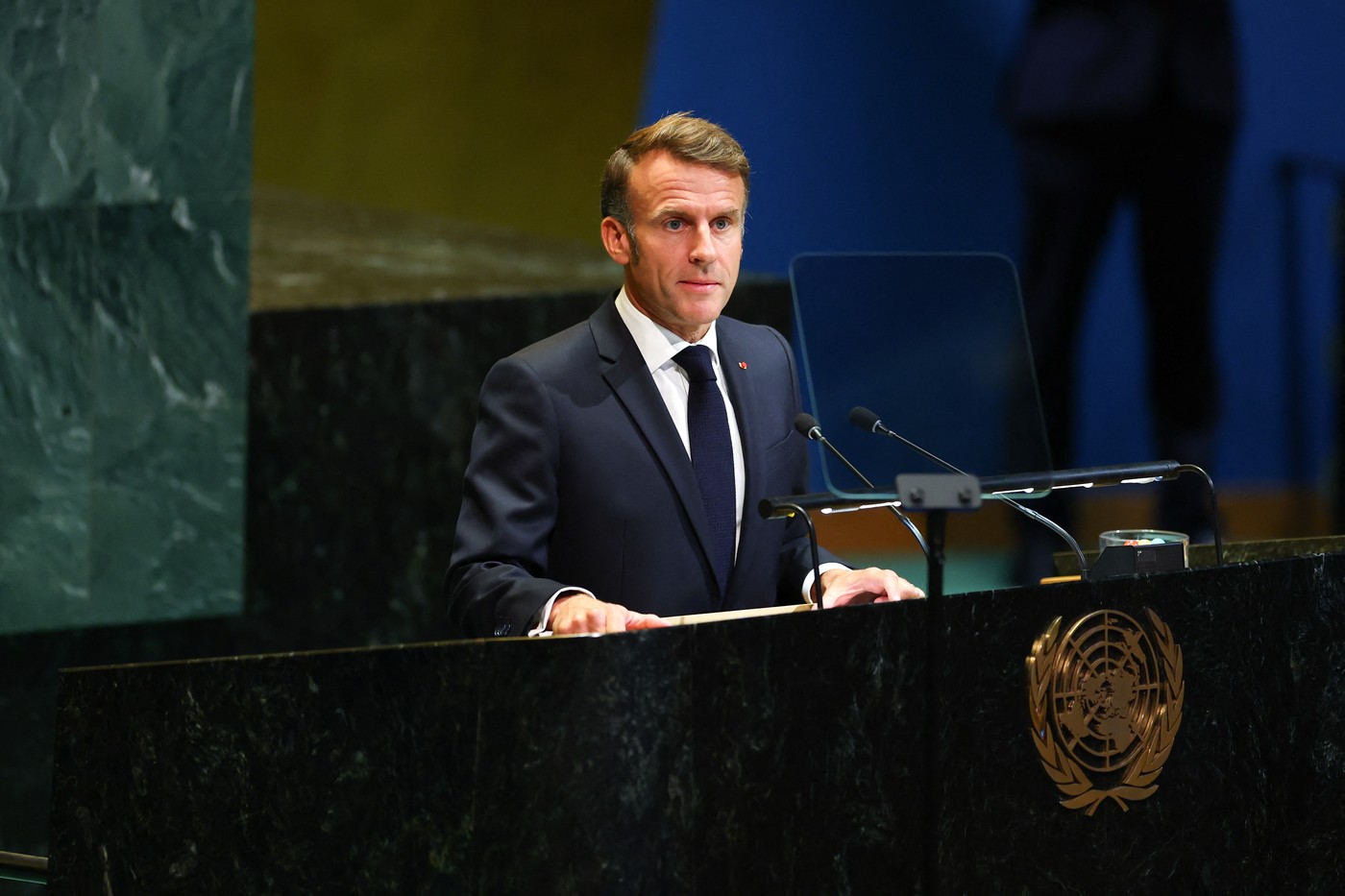 Emmanuel Macron na Vrhu o Palestini v ZN v New Yorku