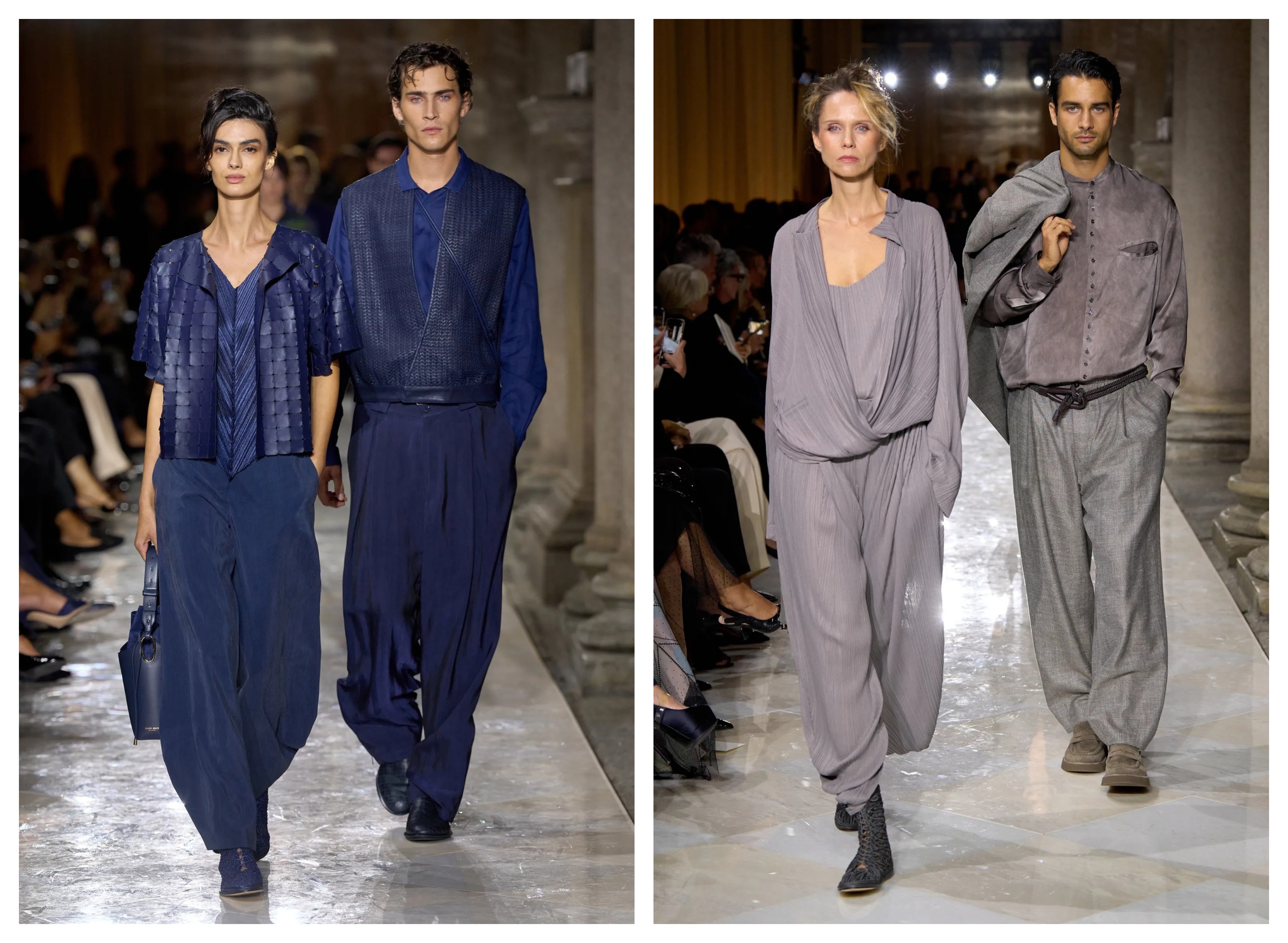 Modna hiša Giorgio Armani je predstavila kolekcijo pomlad 2026 - zadnjo, pri kateri je osebno sodeloval pred kratkim umrli ustanovitelj hiše.