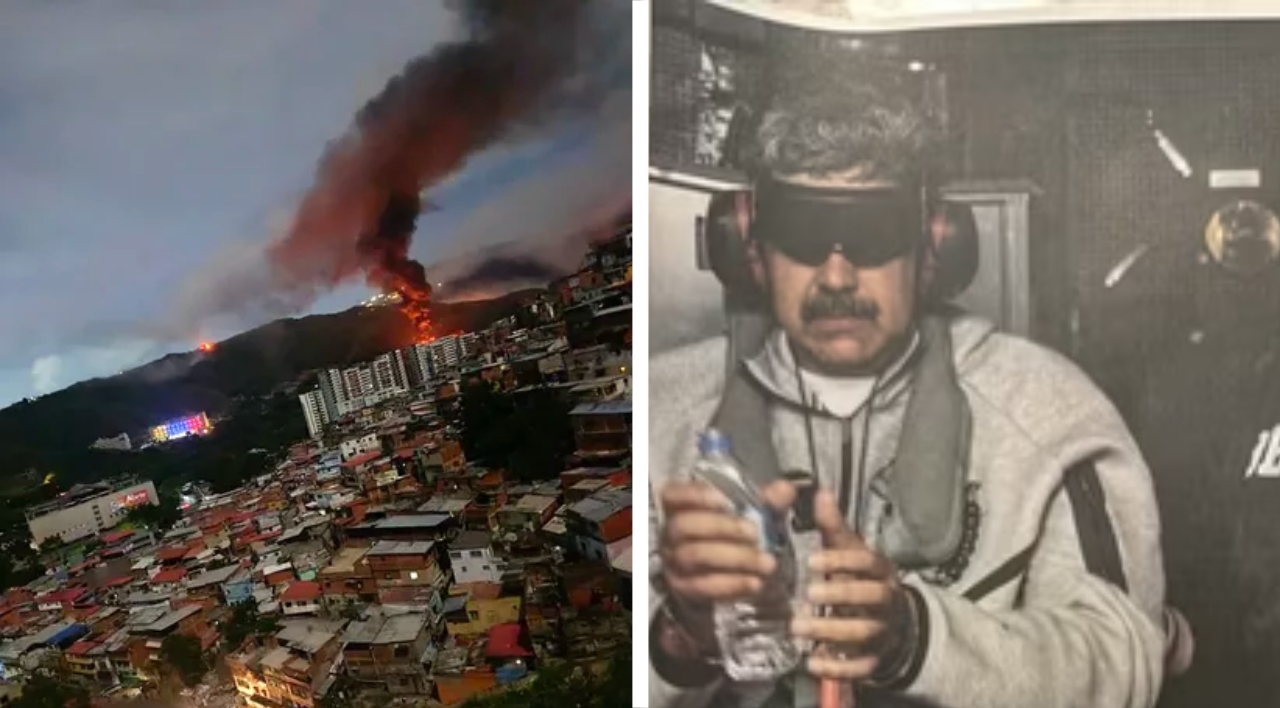 Kolaž napada na Venezuelo in Nicolasa Madura