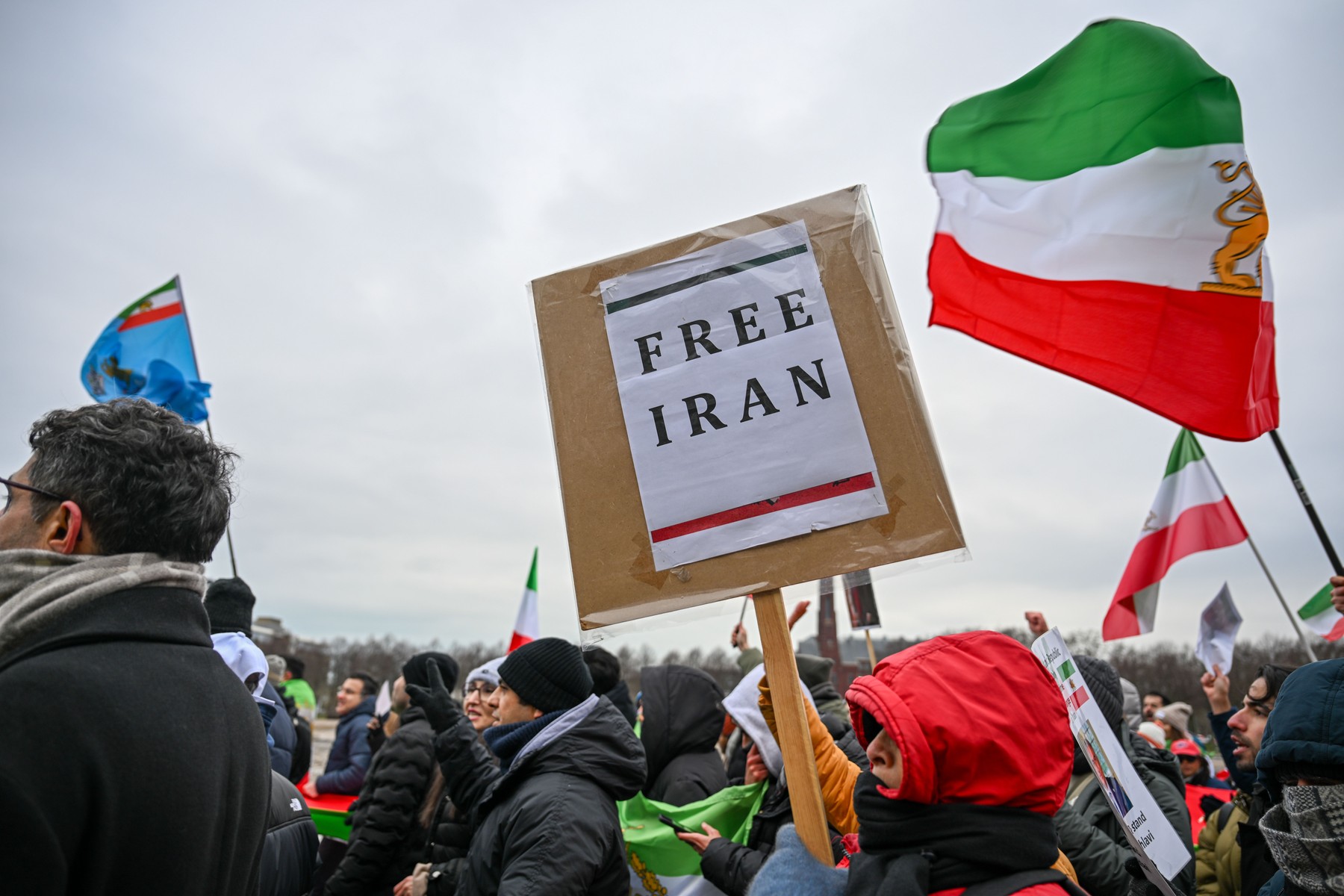 Demonstrators gather in The Hague, Netherlands, on January 10, 2026, to show support for protests in Iran.