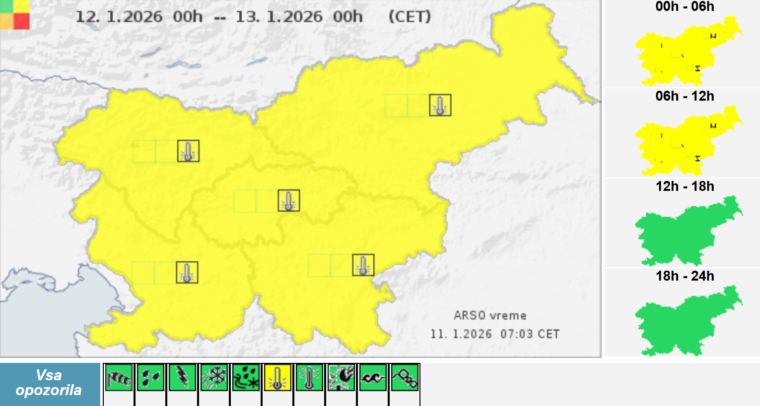 Rumeno opozorilo zaradi nizkih temperatur