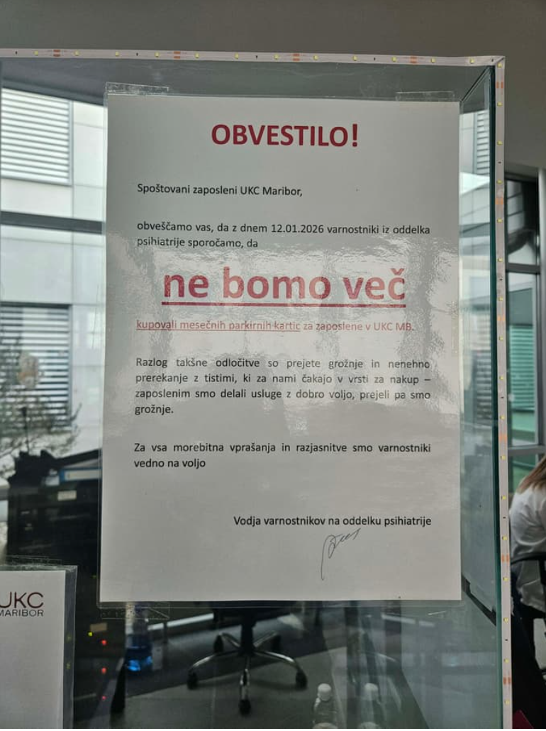 Obvestilo varnostnikov z oddelka psihiatrije