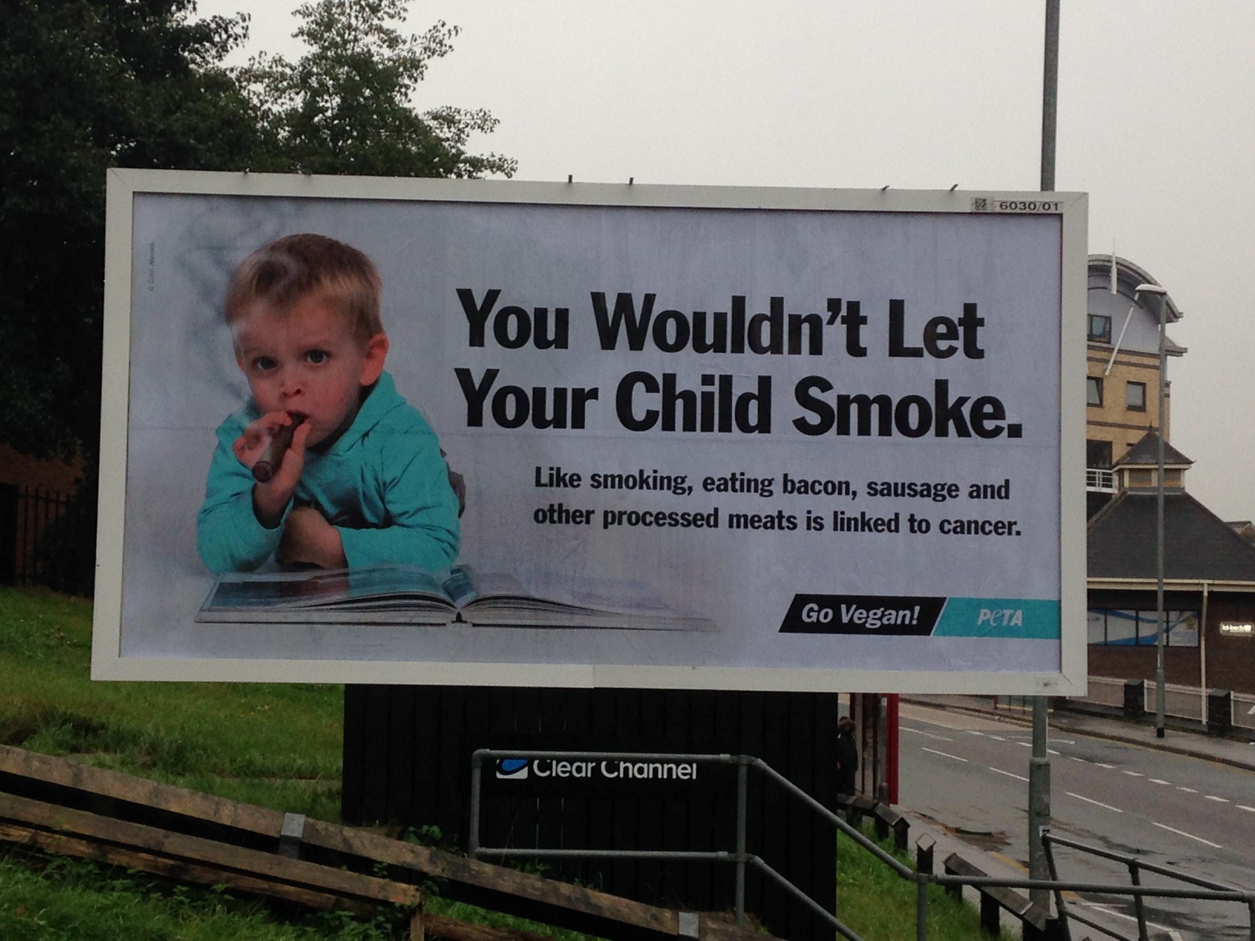 Animal rights charity PETA has launched a controversial new billboard campaign featuring a child SMOKING in Leeds, West Yorkshire.