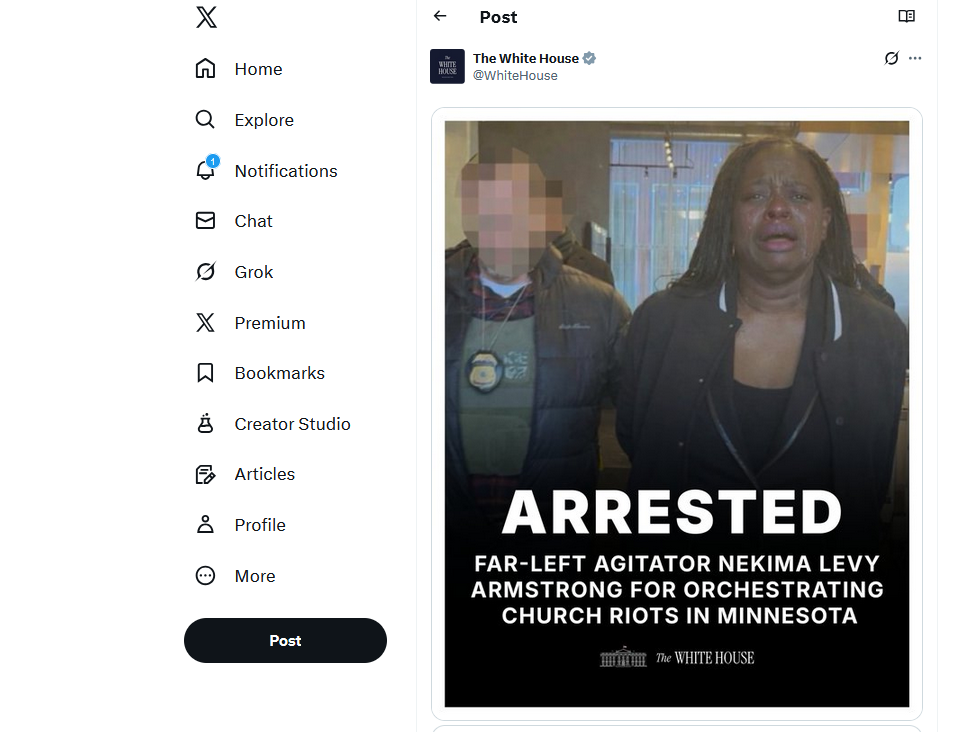 Objava prirejene fotografije aretacije Nekime Levy Armstrong