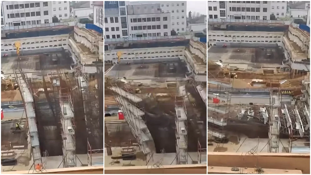 Na gradbišču bolnišnice v Zagrebu se je zrušil velik gradbeni oder (VIDEO)