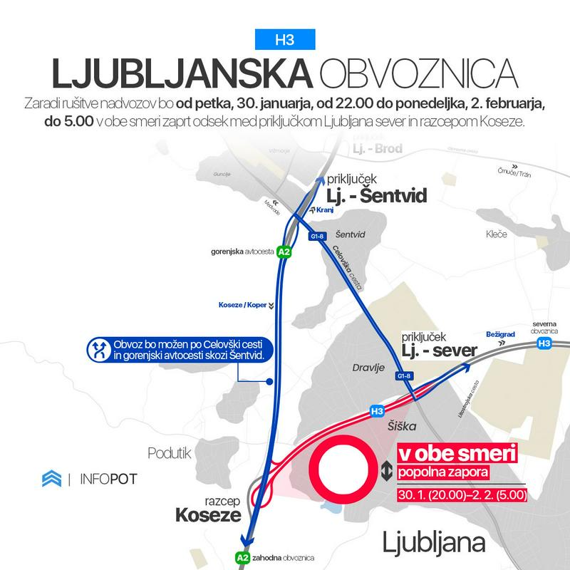 Popolna zapora dela severne ljubljanske obvoznice