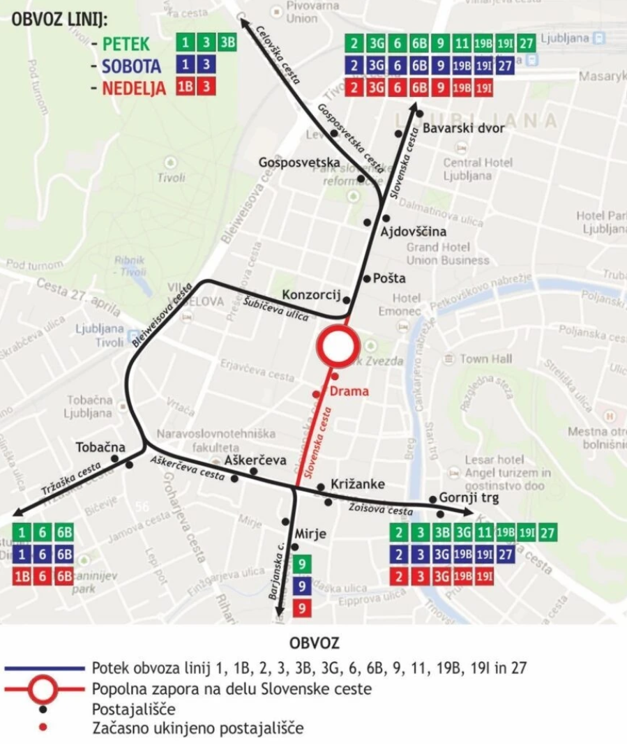 Mestni avtobusi na spremenjenih trasah