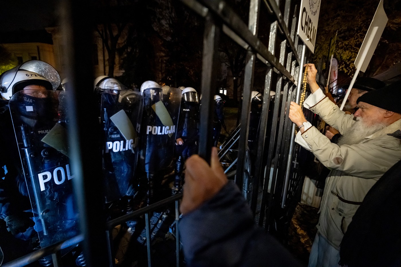 Protesters gather outside the headquarters of the Poland's Constitutional Court in Warsaw after police blocked access to the court building on October 30, 2026,Image: 1147771672, License: Rights-managed, Restrictions: , Model Release: no