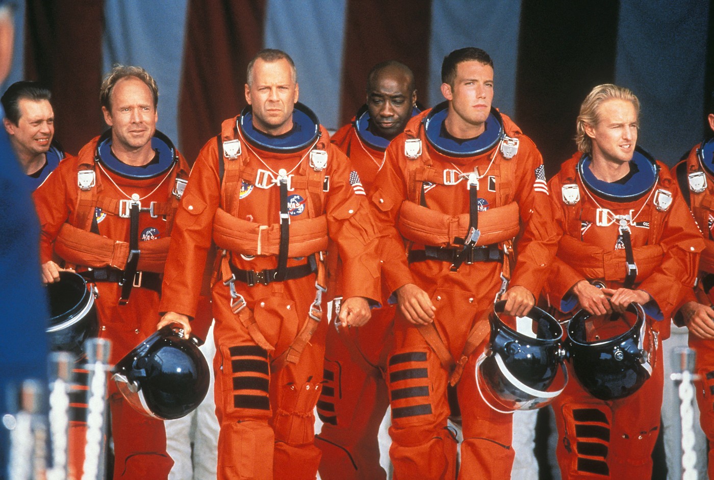 Prizor iz filma Armageddon, 1998; Michael Bay, Bruce Willis, Ben Affleck, Greg Collins, Owen Wilson, Michael Clarke Duncan