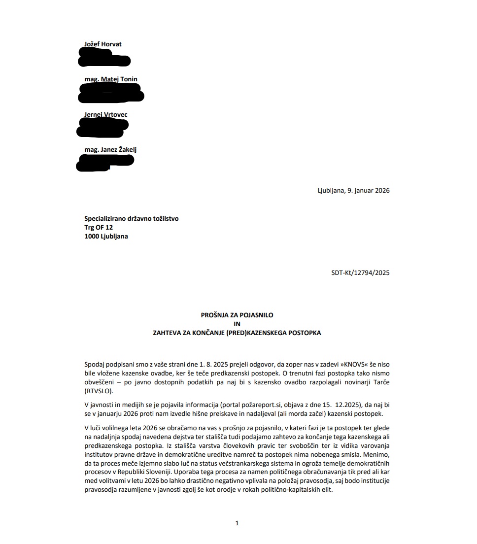 Dopis poslancev NSi tožilstvu