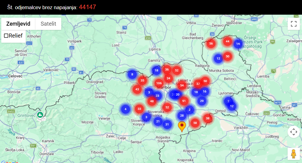Izpad elektrike Elektro Maribor