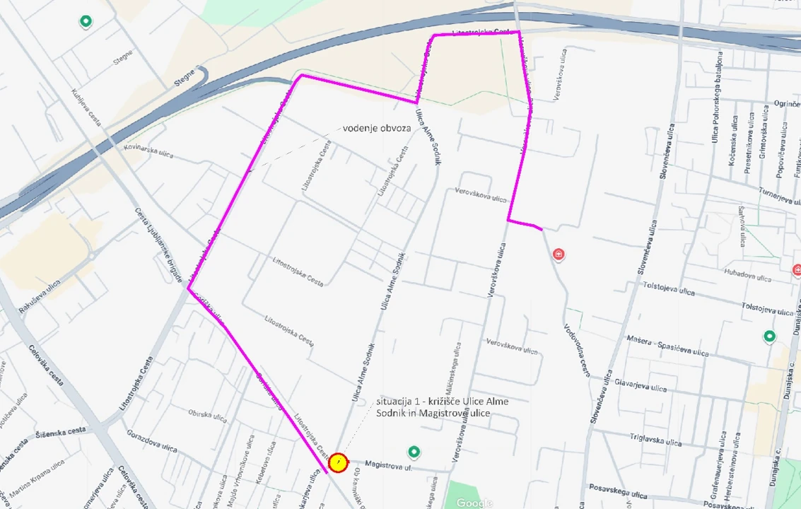 Zapora križišča Ulice Alme Sodnik in Magistrove ulice