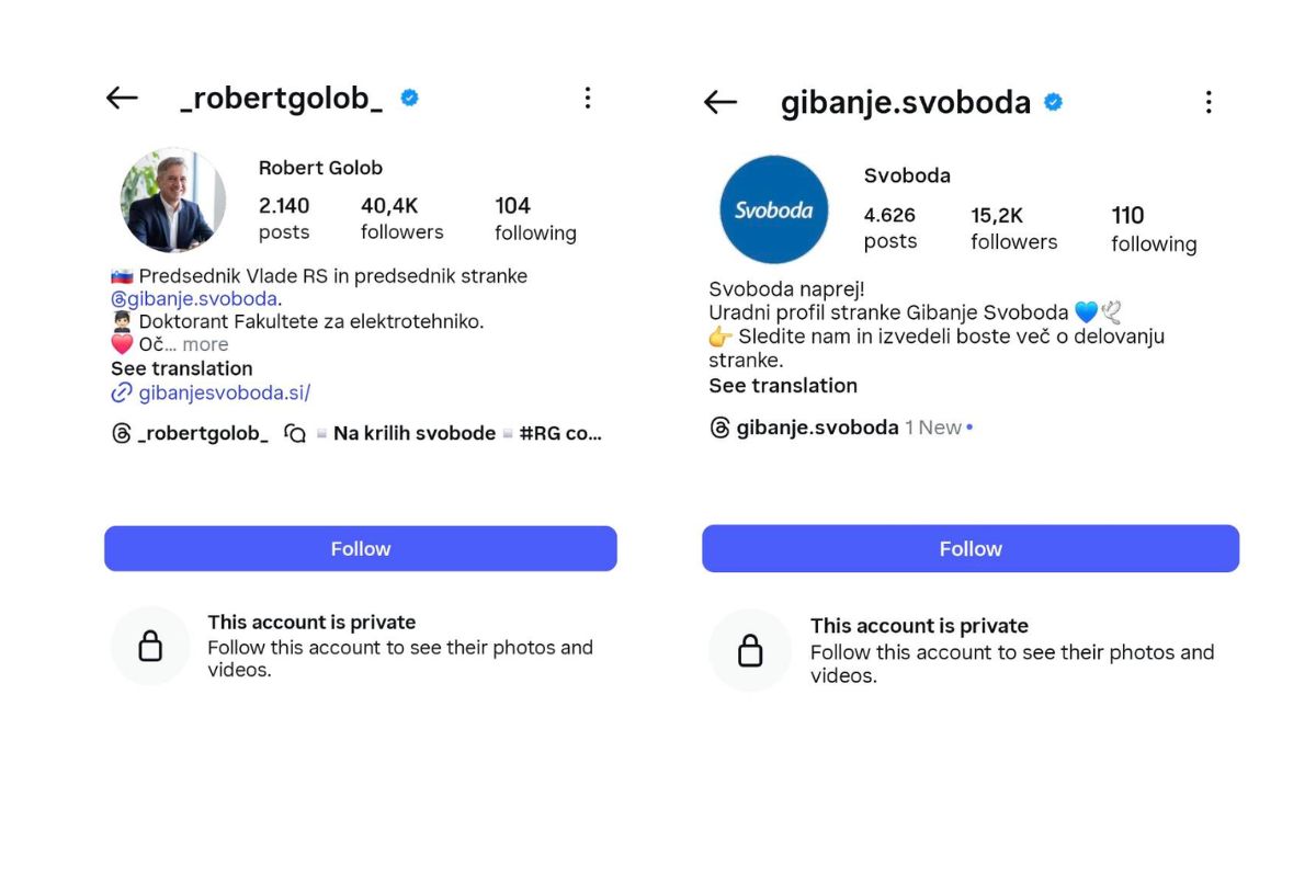 Profila Roberta Goloba in Gibanja Svoboda zaprta