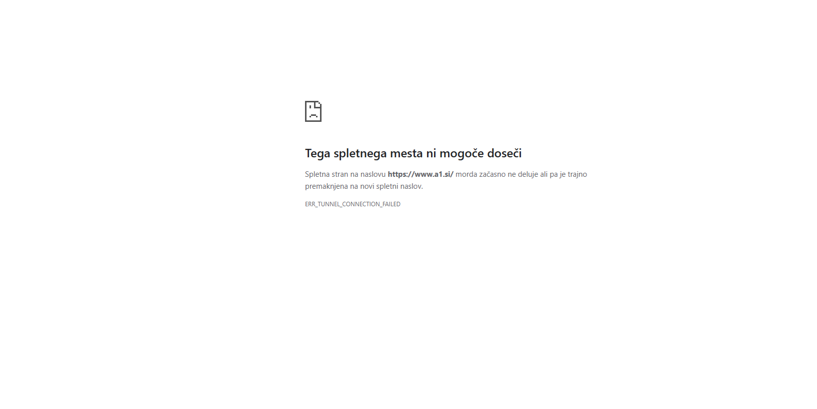 Nedelujoča spletna stran A1