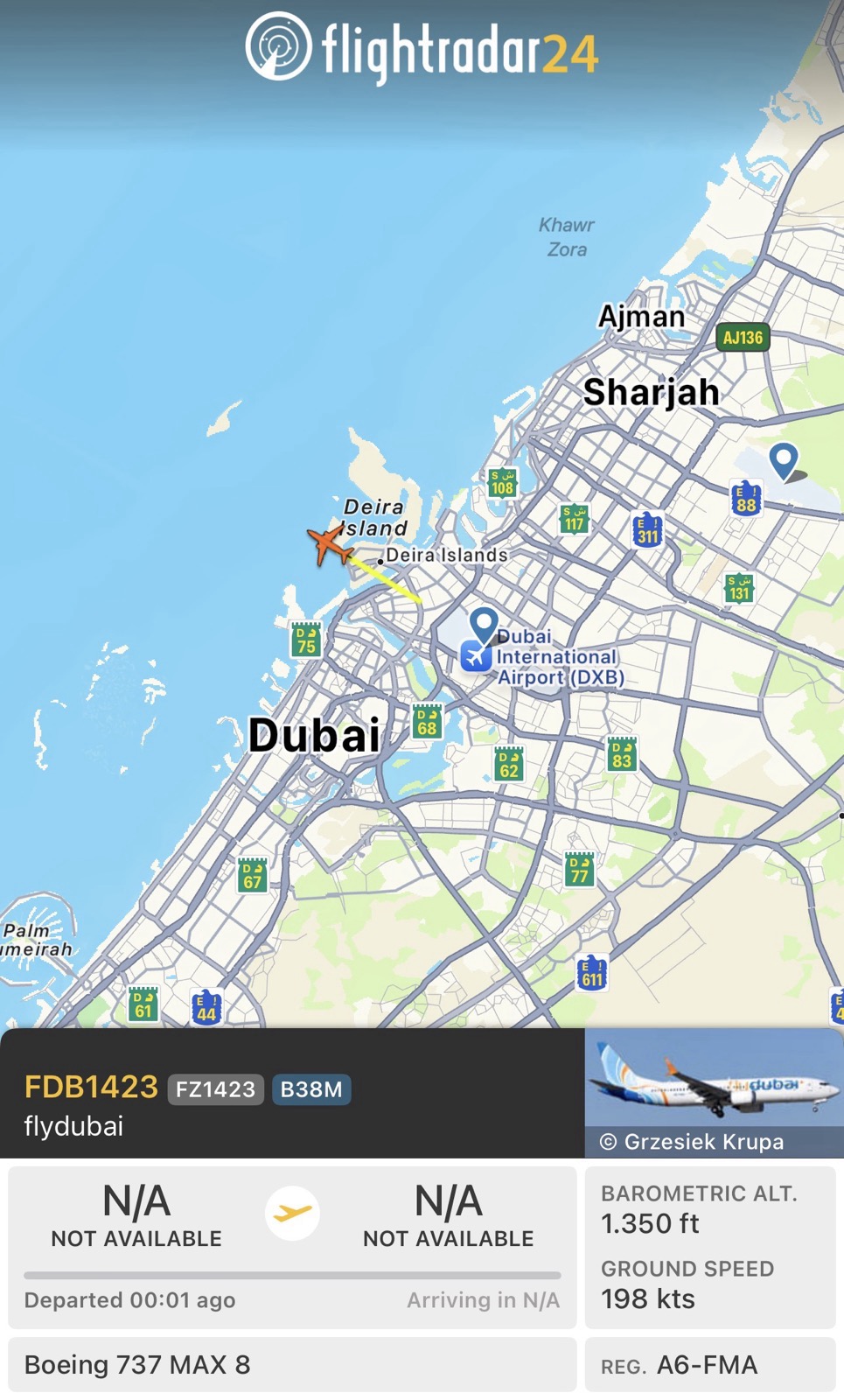 Flightradar24 letalo iz Dubaja