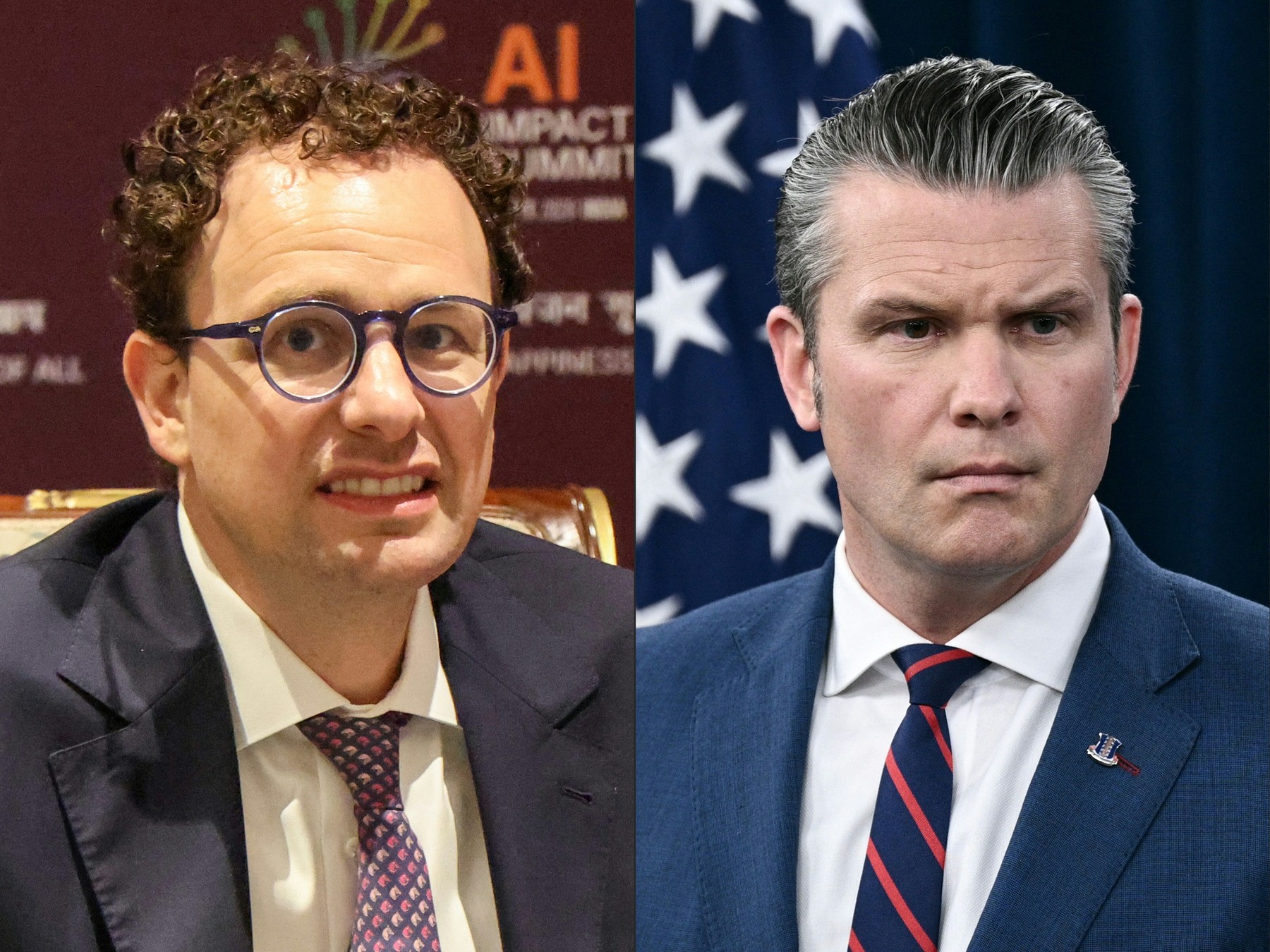 Anthropic CEO Dario Amodei looks Defense Secretary Pete Hegseth