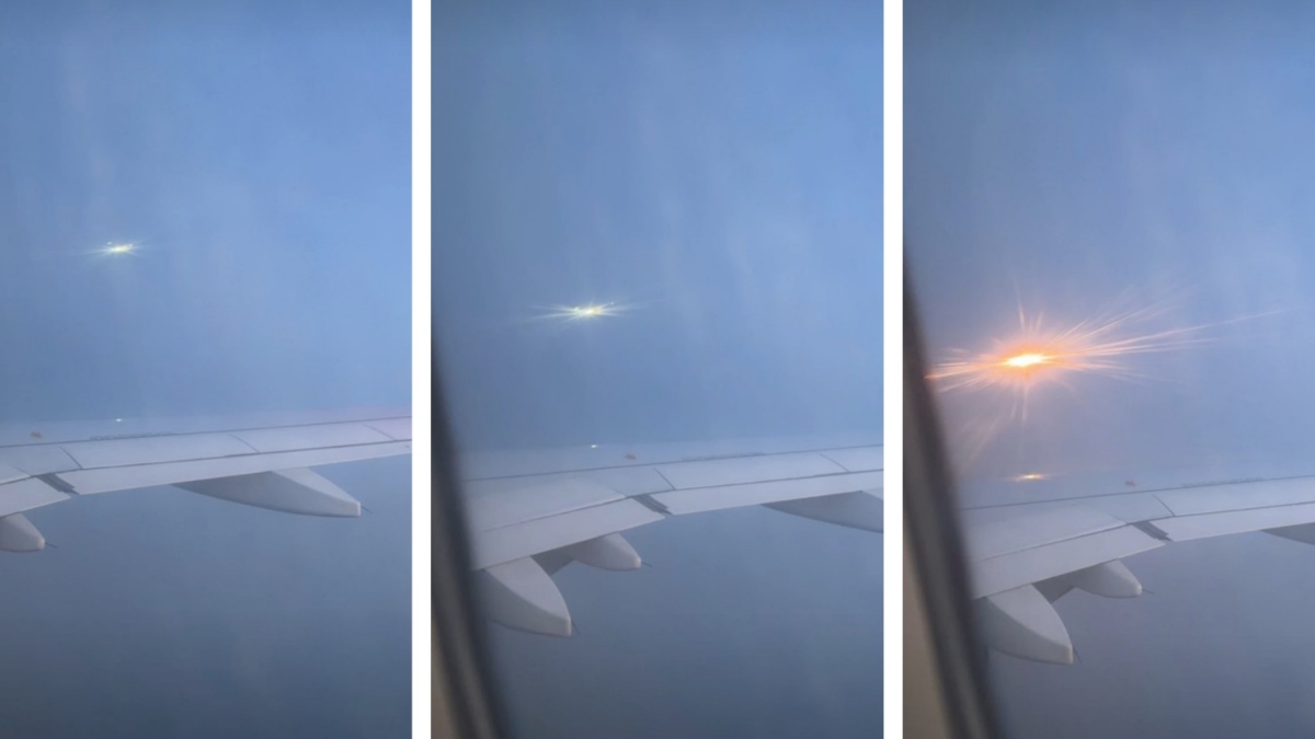 eksplozija meteorja nad Nemčijo in Nizozemsko, posnet iz letala, 8. marec 2026