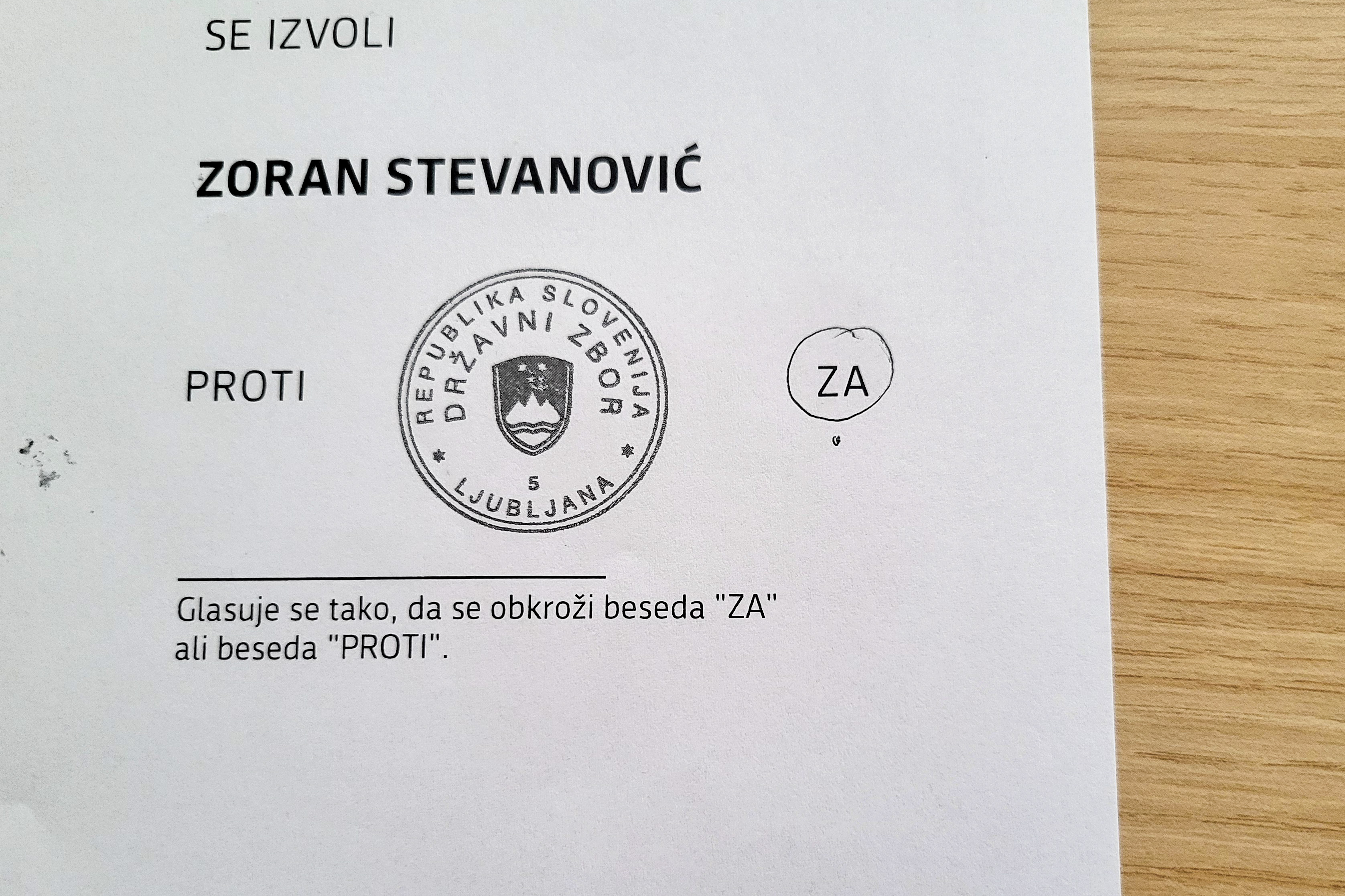 Označena glasovnica, glasovanje o Zoranu Stevanoviću
