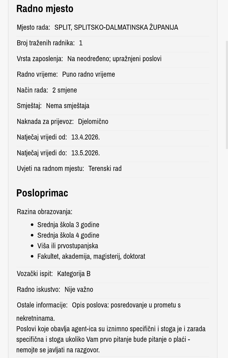 Oglas za delo v Splitu