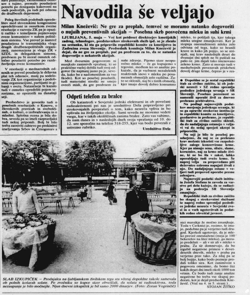 Poročanje v zvezi z nesrečo v Černobilu v časopisu Delo