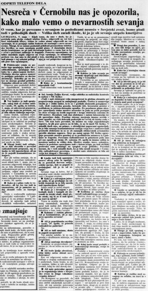 Poročanje v zvezi z nesrečo v Černobilu v časopisu Delo