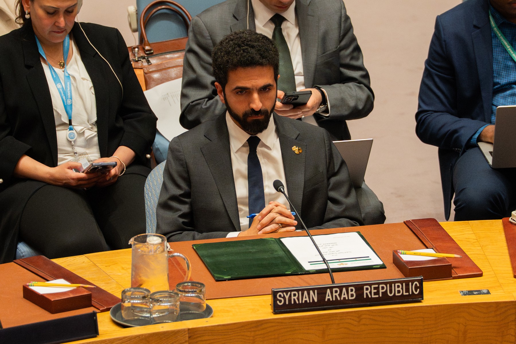 Permanent Representative of Syria to United Nations, Ibrahim Olabi, is seen attending a Security Council meeting at United Nations HQ in New York.