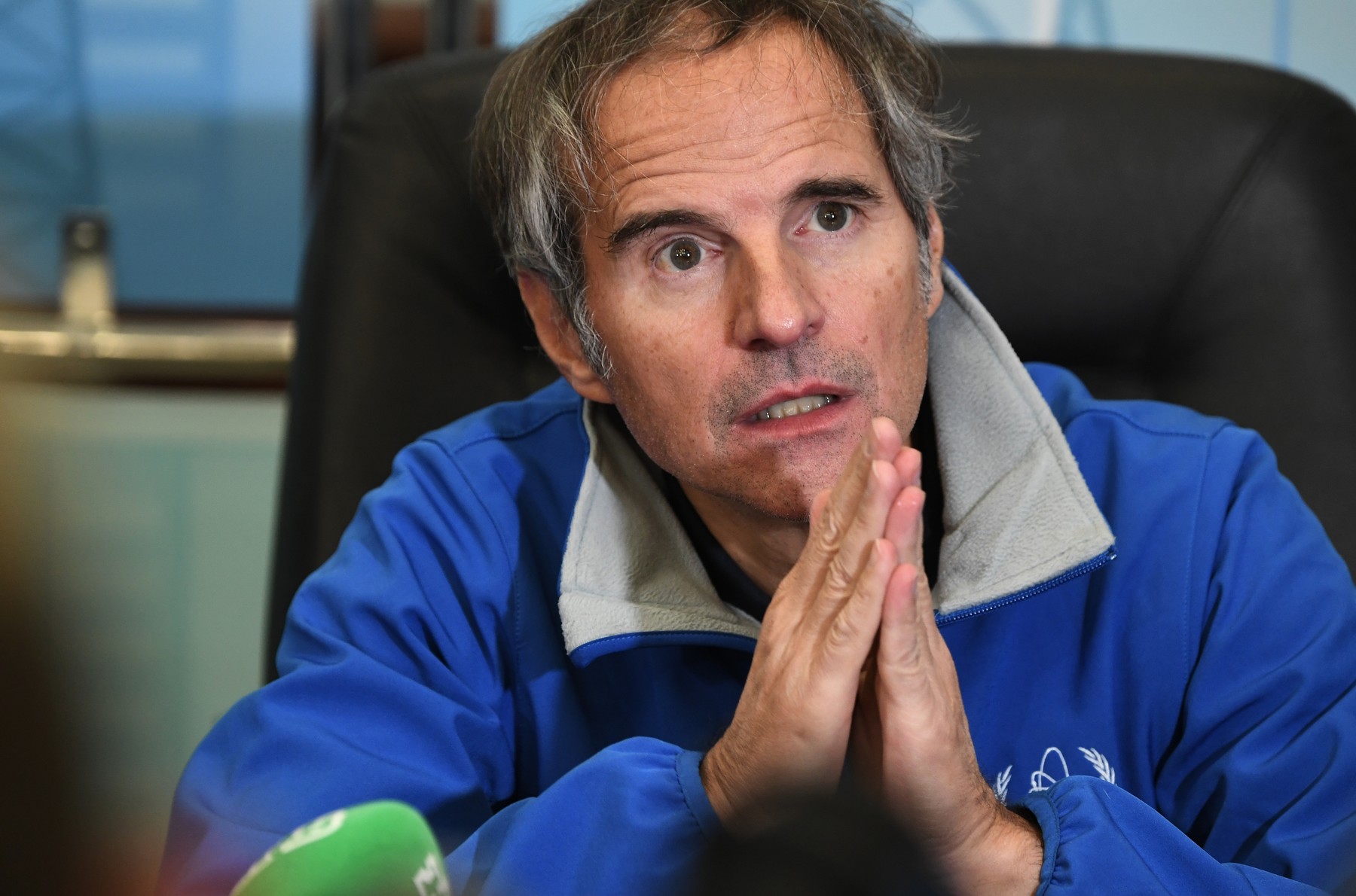 07.02.2024 International Atomic Energy Agency (IAEA) Director General Rafael Grossi attends a press briefing during a visit to the Zaporizhzhia Nuclear Power Plant (ZNPP)