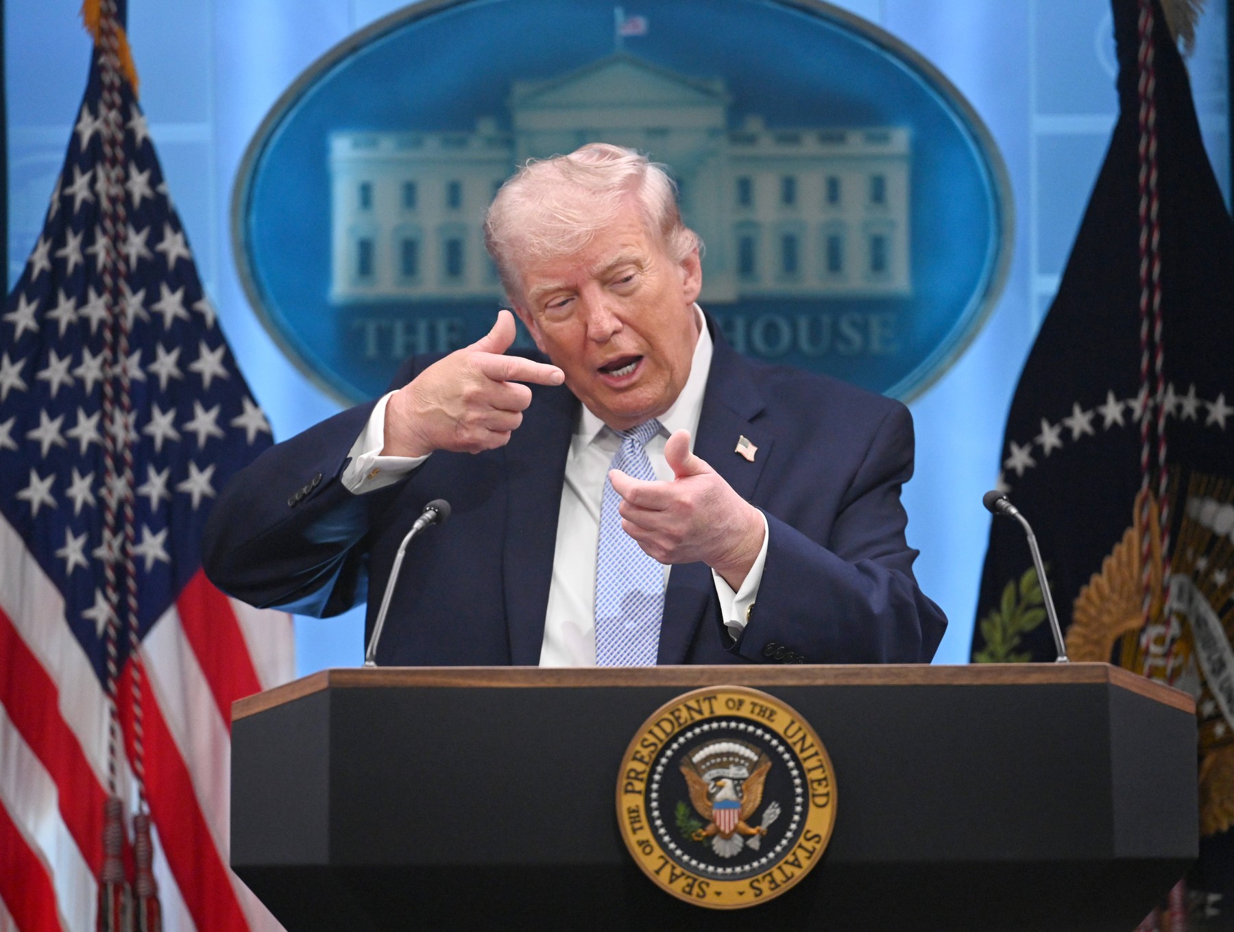 WASHINGTON, DC - APRIL 06: The United States President Donald Trump holds