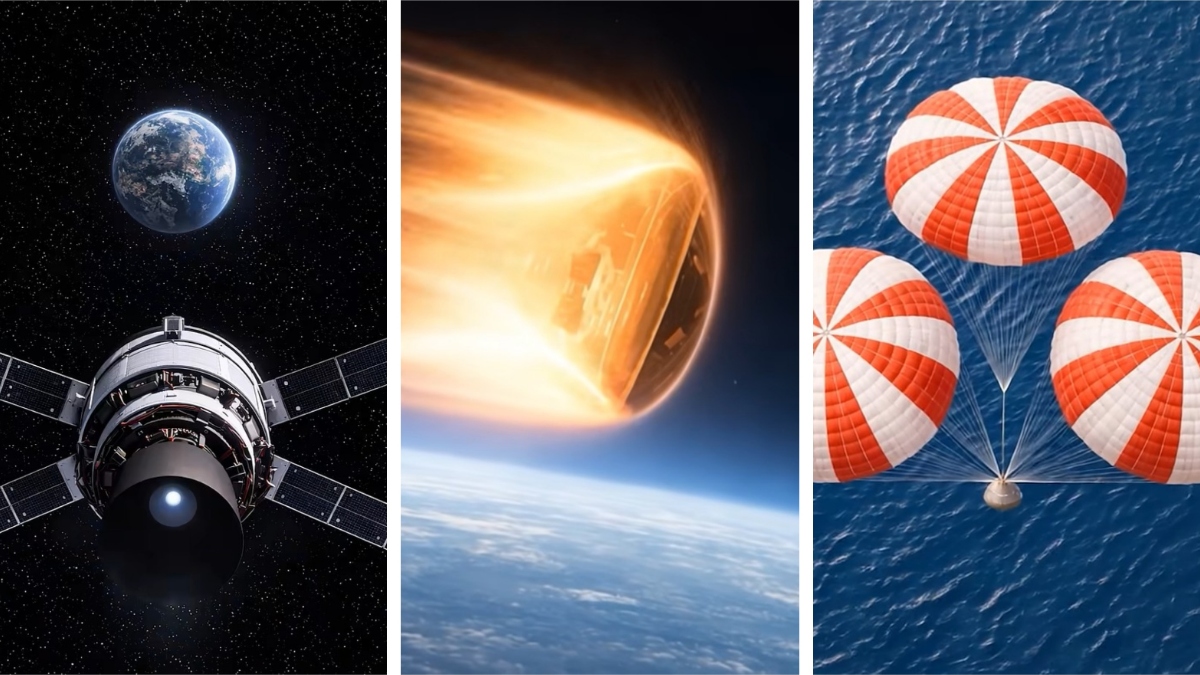 Upodobitev vračanja plovila Orion na Zemljo