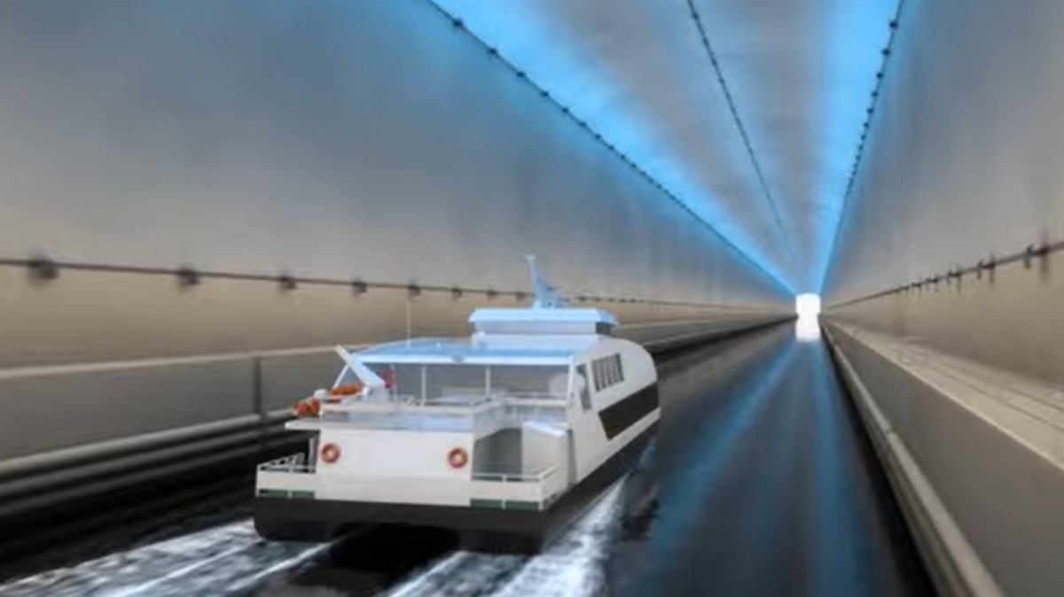 Ilustracija notranjosti ladijskega predora Star skipstunnel na Norveškem