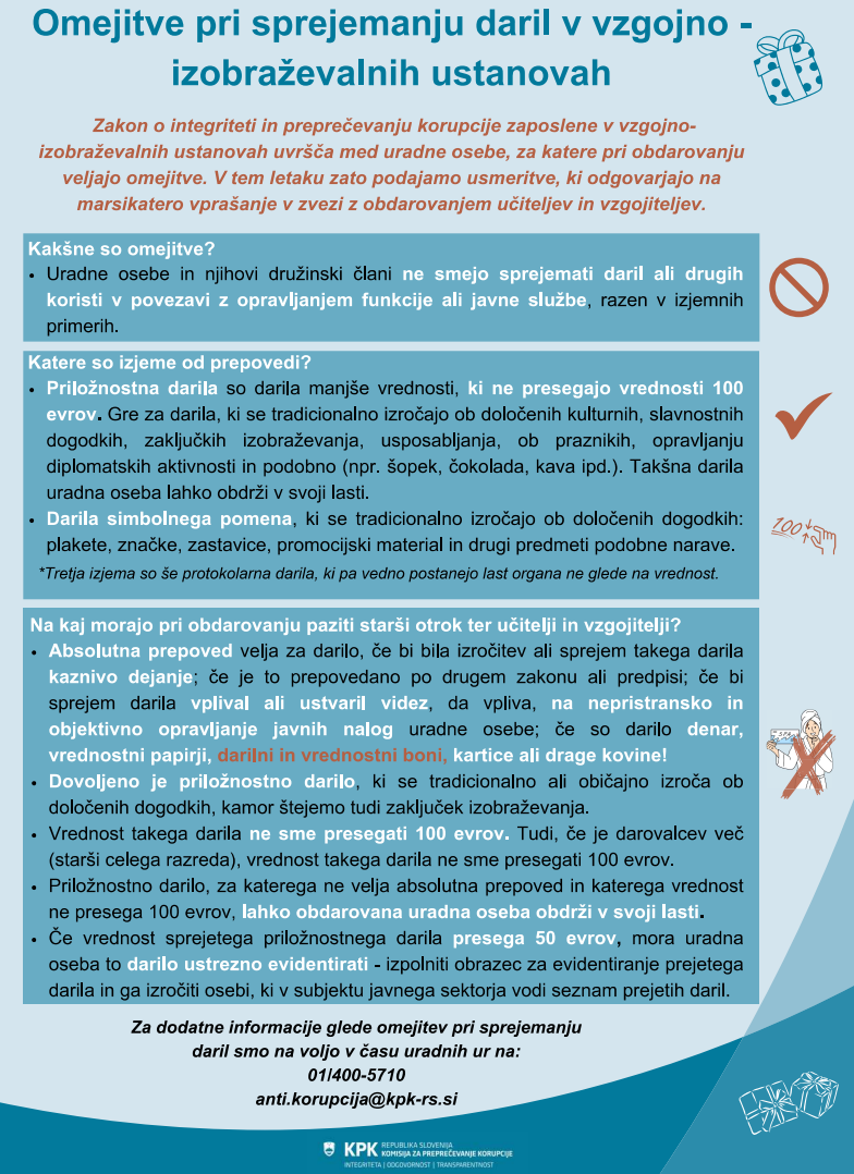 Informativni vodič glede omejitev pri sprejemanju daril