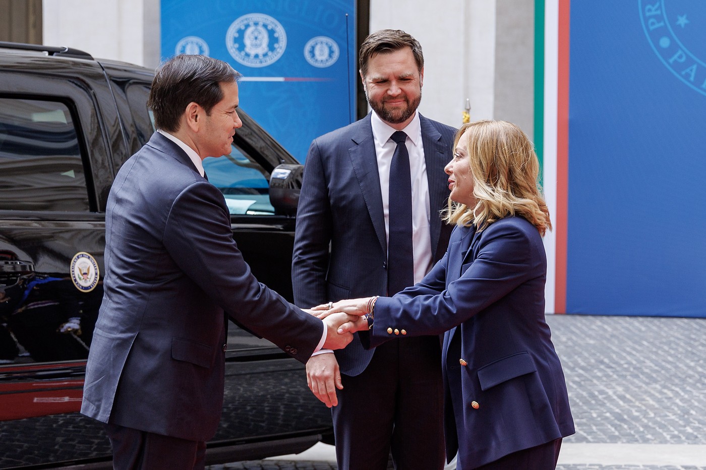 Marco Rubio, J. D. Vance in Giorgia Meloni